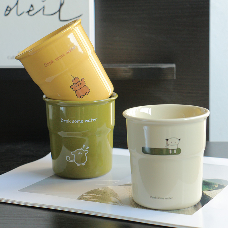 Ins-style Simple Cute Cream Color Handy Cup Coffee Cup Water Cup Milk Cup Breakfast Cup Hand Cup Cartoon Cup