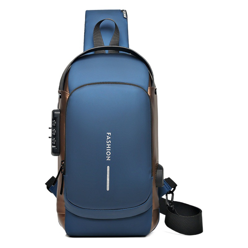 Cross-Border hombres de cuero película impermeable crossbody bolsa de pecho motocicleta al aire libre de gran capacidad ocio USB contraseña antirrobo bolsa de hombro