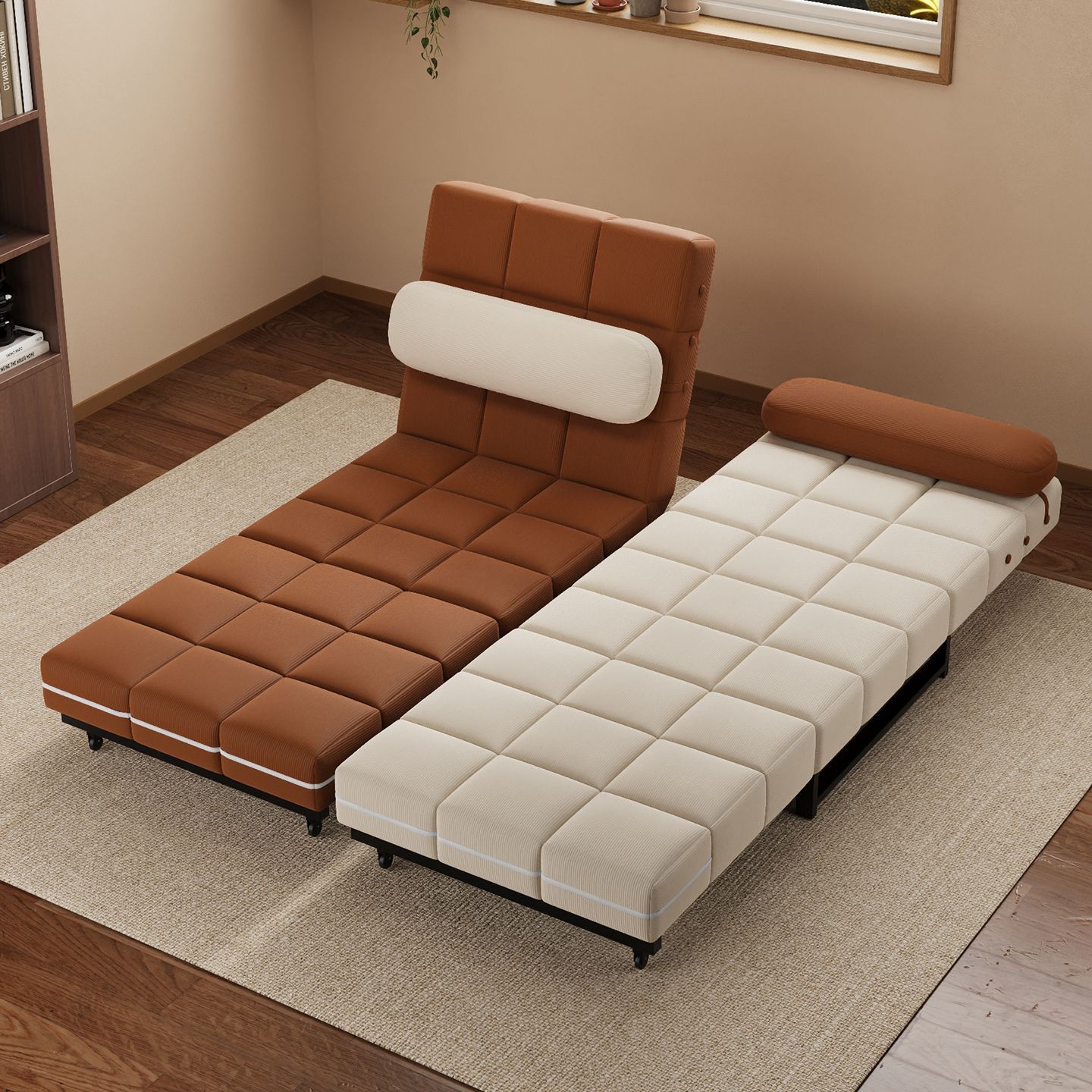 French-Style Cream Single Folding Bed 2025 New Model Sofa Bed, Foldable Dual-Use for Small Living Rooms, Retro Retractable