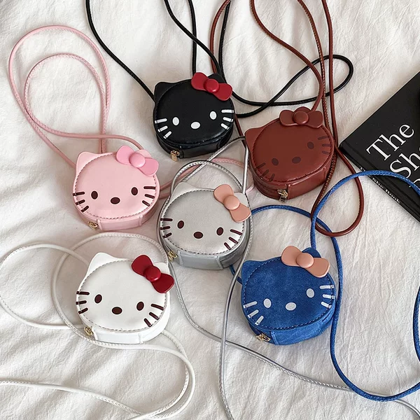 Cowboy Cat Mini Round Bag for Girls, Korean Style Cute Cartoon Sweet Children's Crossbody Coin Purse Accessory Bag
