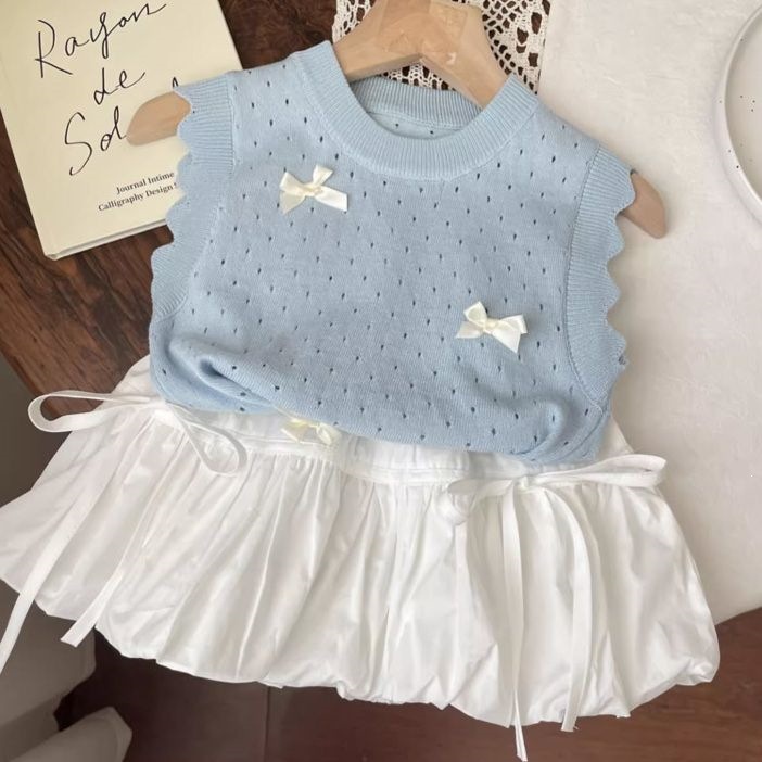 2026 Summer New Princess Baby Hollow-out Vest Children's Flutter Sleeve Knitted Top Korean Style Fashionable Top