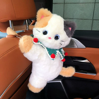 Car Interior Decoration Tissue Box | Car tissue box/set - christmas-scarf-calico-cat-tissue-box