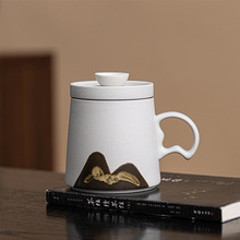 釉画彩陶瓷办公杯茶水分离家用马克杯子高档泡茶杯送长辈领导礼品