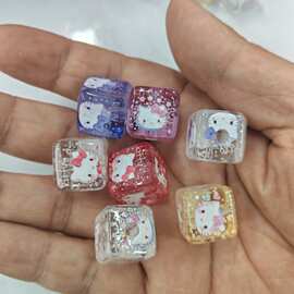 透竖孔镀UV彩印蝴蝶结猫咪方块 DIY手工串珠钥匙链手机链饰品配件