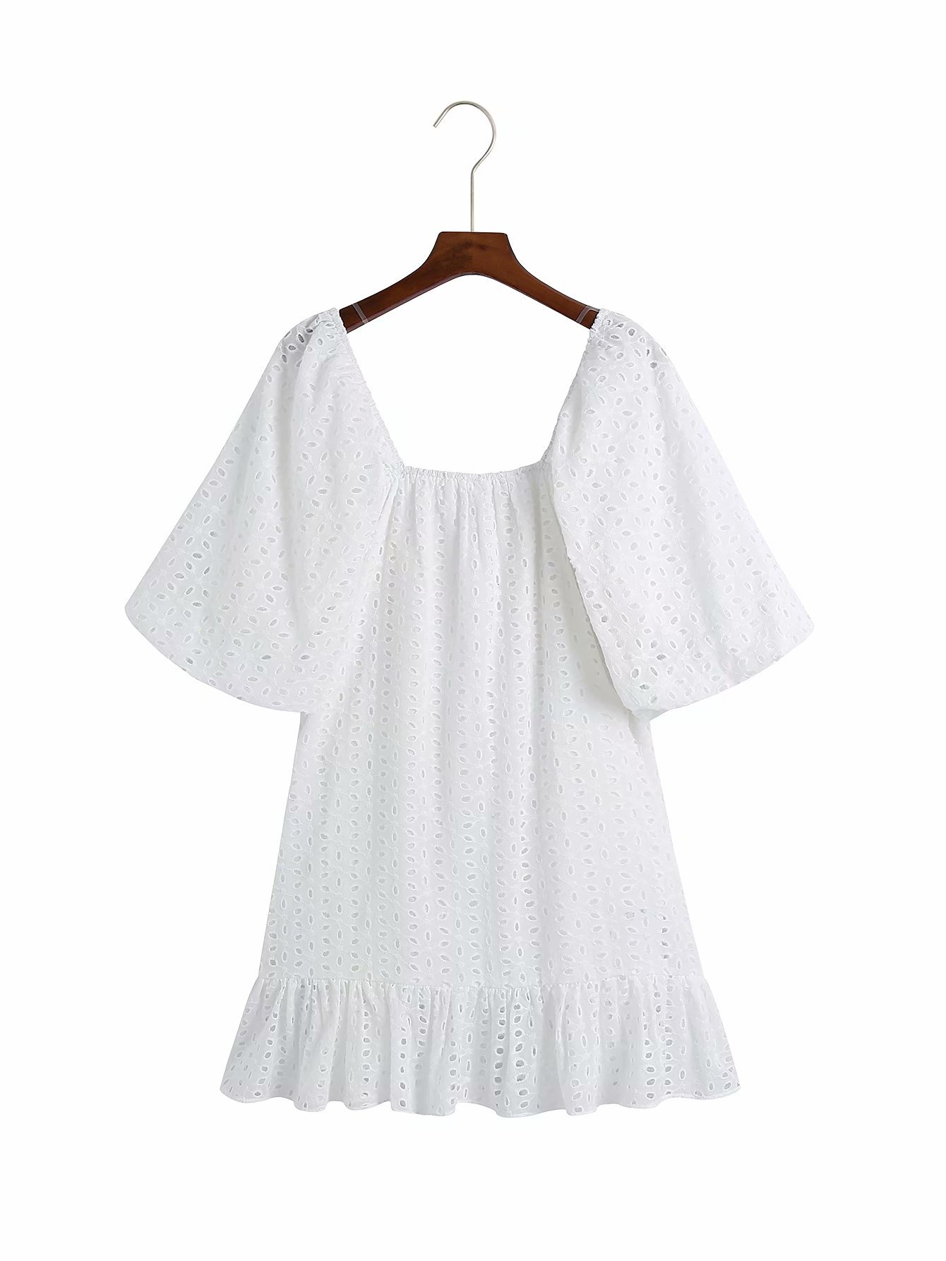 square neck hollow embroidery mini dress  NSAM50067