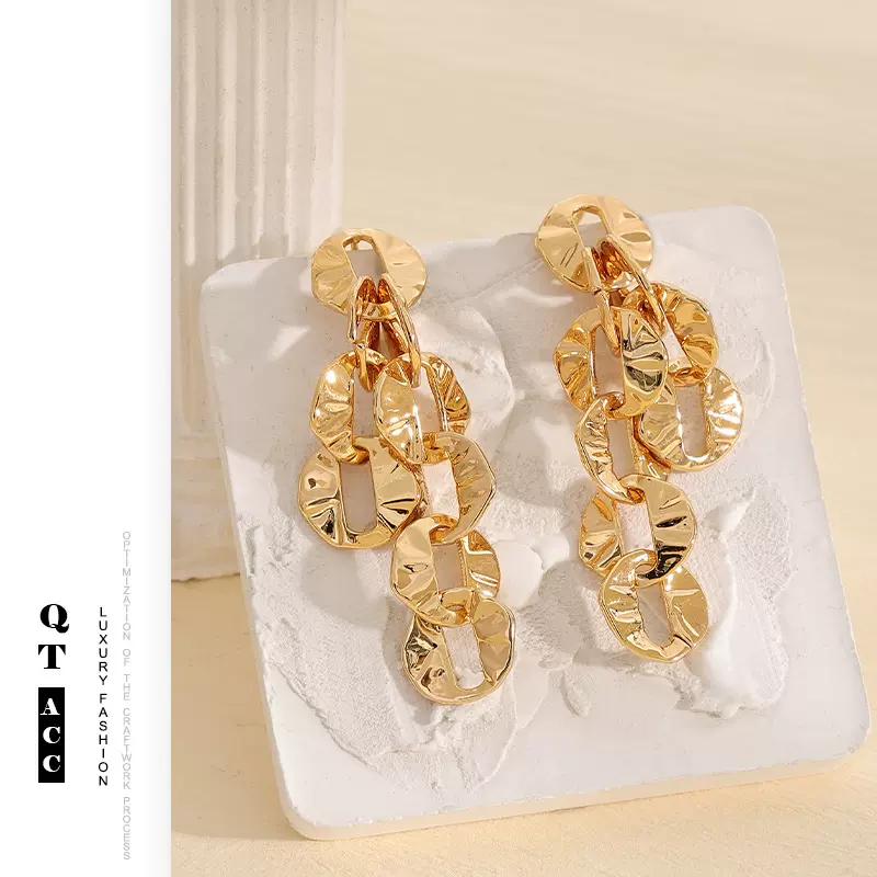 跨境新品个性ins风高级感气质耳钉韩系夸张圆圈褶皱925银针耳饰女