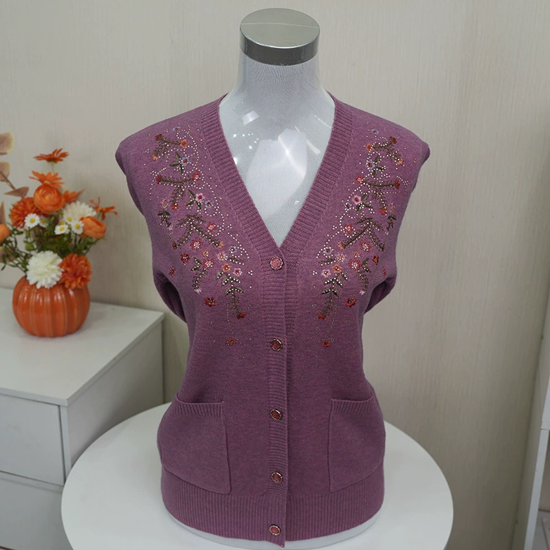 Средние и пожилые мамы одеваются в осенние вязаные кардиганы с V-образным вырезом свитер куртка для женщин среднего возраста расшитый свободный кардиган топ
