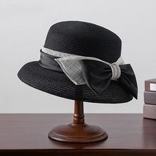 2025新款黑色草帽女夏季法式赫本风防晒遮阳帽子灯罩渔夫帽可折叠
