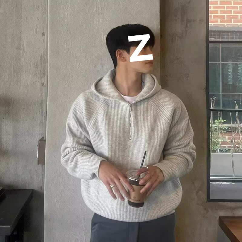 Demi-season sweater with zipper with hood