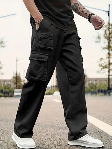 Loose Solid Pants Multi Pockets Loose Solid Pants men's