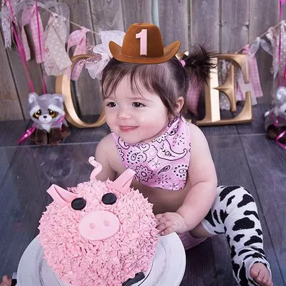 Baby Birthday Party Birthday Hat Kidsren's One-Year-Old Dress up Kidsren's 1-Year-Old Brown Cowboy Hat Pink 1