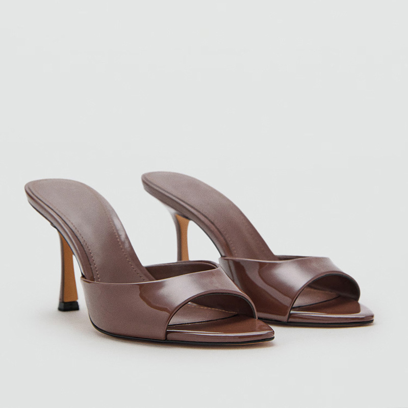 Patent Leather High-Heeled Sandals 2025 New Summer Versatile Stiletto Pointed Toe Open-Toe Sexy Outer Wear Slippers