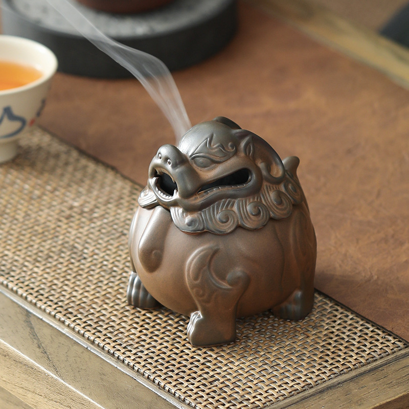 陶瓷仿古招财狻猊香炉创意盘香炉家用室内香薰炉中式摆件檀香炉|ms