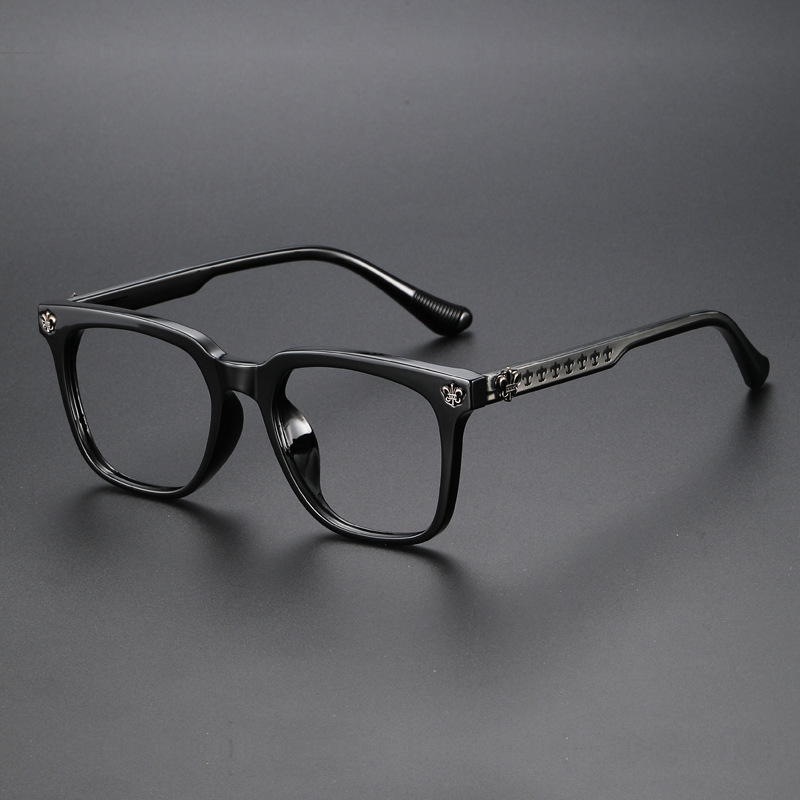 Korean Style Versatile Eyeglass Frames for Large Faces, Retro Fashion Prescription Glasses, Unisex Black Frame, Natural Look 72318