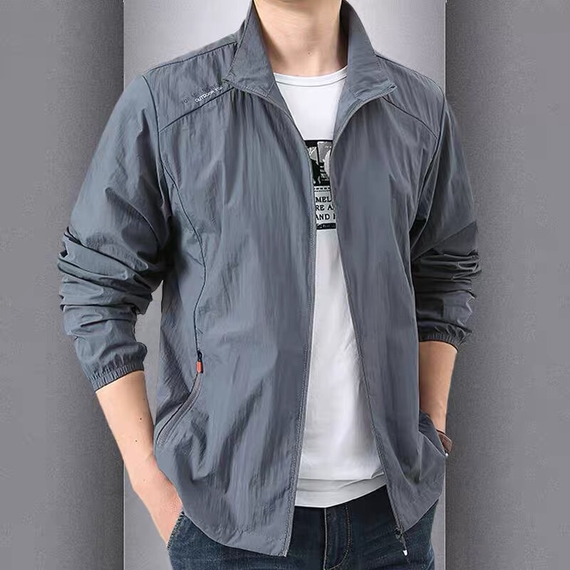 Sun Protection Clothing Men's Summer Thin Clothing Loose Breathable Jacket Casual Stand-Up Collar Jacket Outdoor Sports Quick-Drying Lightweight
