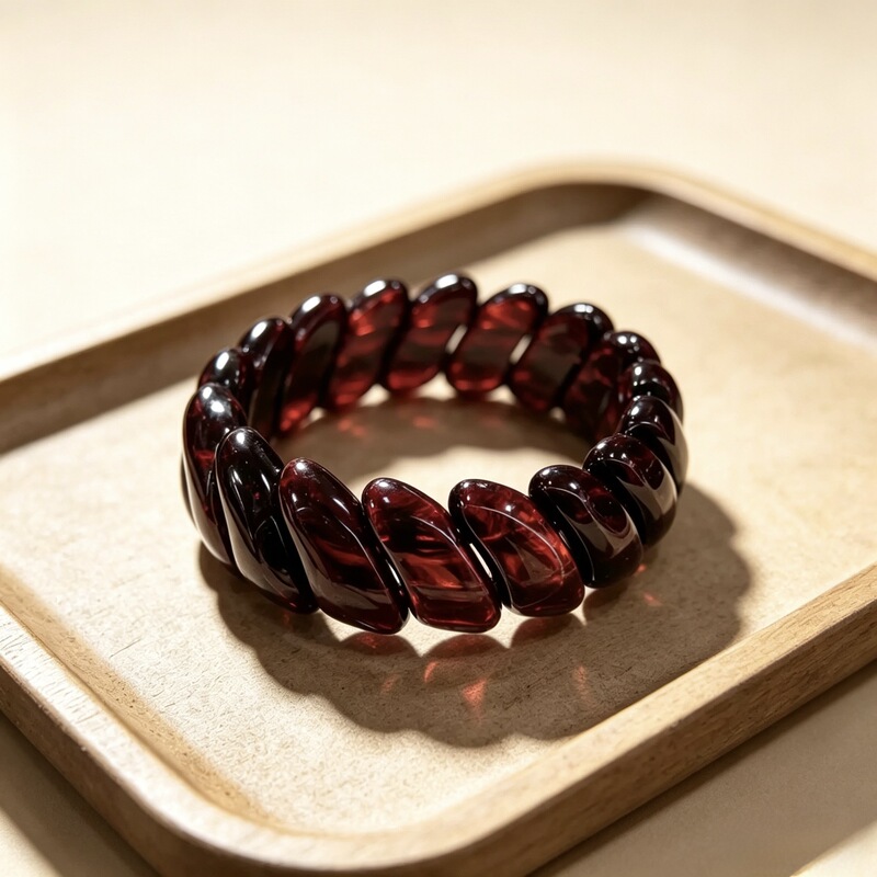 New Model Blood-Red Amber Knife-Shaped Fishbone Hand-Carved Red Blood-Streaked Square Pendant Crescent with Blue Film Live Broadcast Unisex Style One-Piece Dropshipping