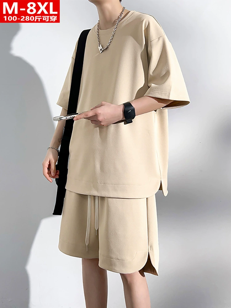 Summer short sleeve T-shirt with a round collar, trousers, sports suit, plus size