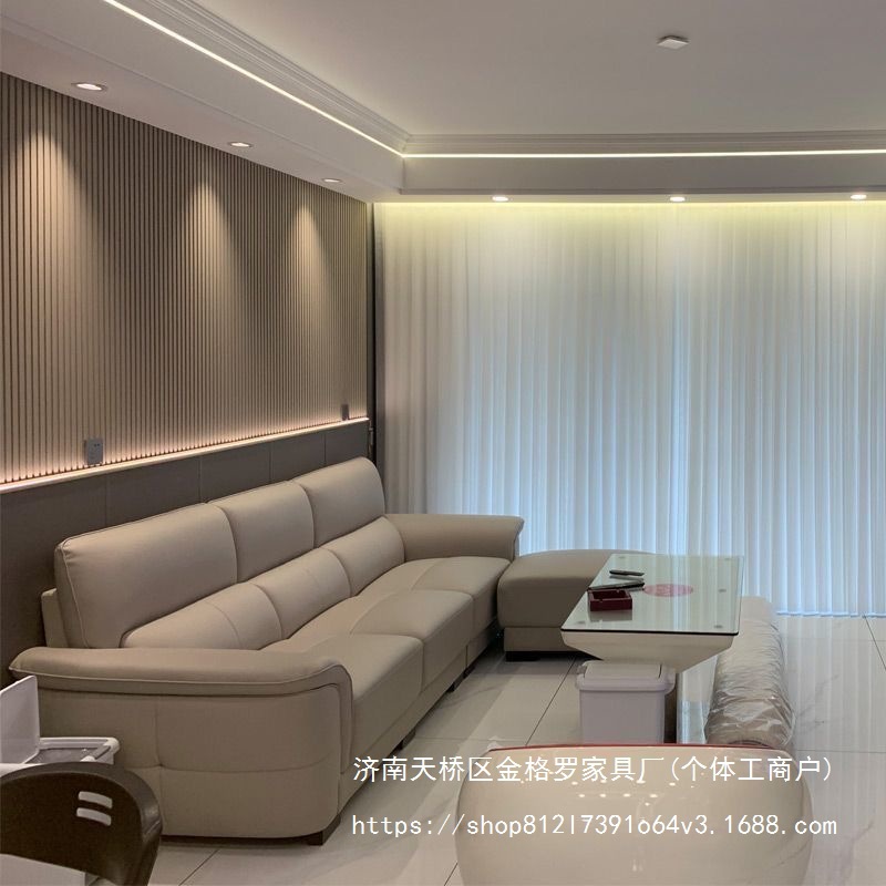 Modern Minimalist Sofa for Small Living Rooms, Straight-Line Italian-Style Light Luxury Combination Corner Chaise Longue Leather Sofa