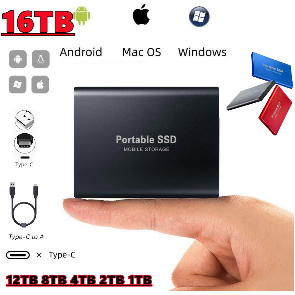SSD мобильный твердотельный накопитель 16 ТБ 8 ТБ 4 ТБ 2 ТБ 1 ТБ, мобильный твердотельный диск