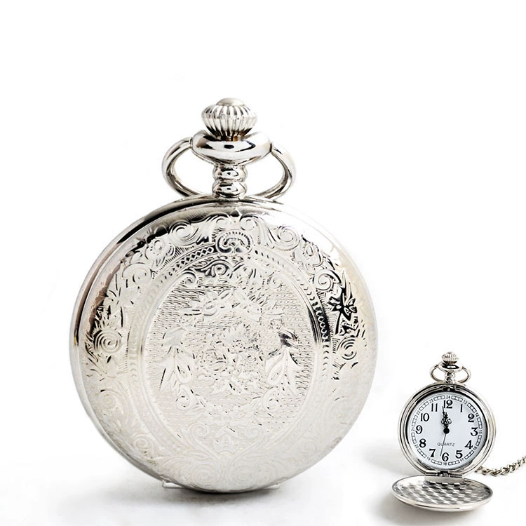 Quartz big silver metal pocket watch for leisure, wholesale