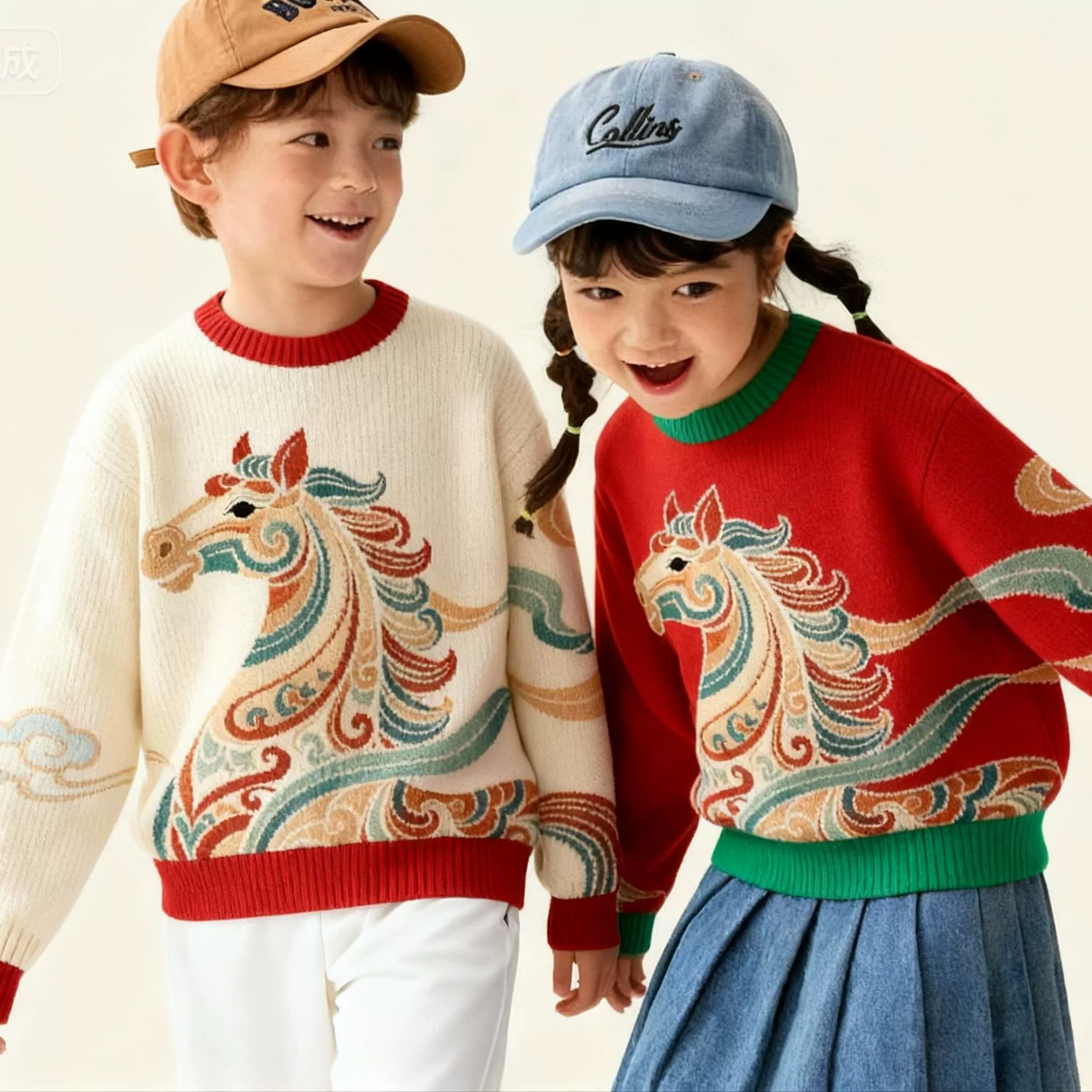 Children's knitted red sweater, 2026 years, western style, Chinese style