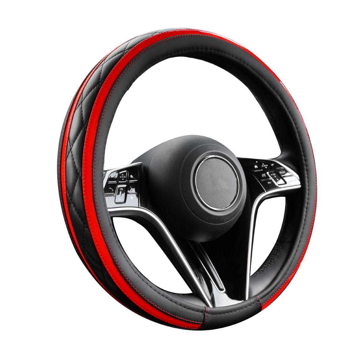 New Car Steering Wheel Cover, Leather Quilted Embroidery Stitching, Universal for All Seasons, Cross-Border Hot-Selling Interior Steering Wheel Protective Cover