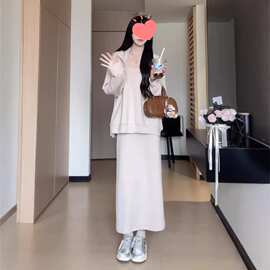 气质穿搭卫衣套装女韩系小个子收腰显瘦纯色设计感吊带裙跨境直播