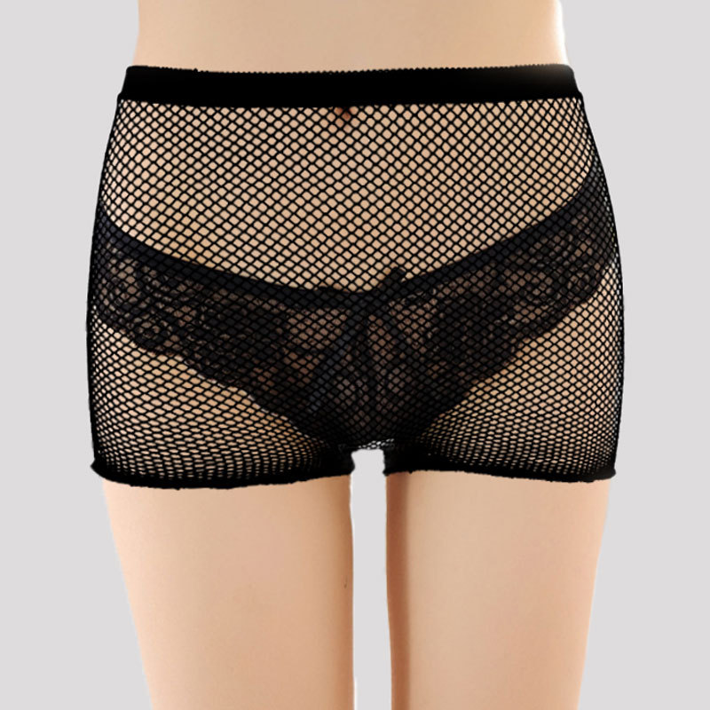 Pequeño y mediano red fishnet ojo color sólido de tres puntos de malla calcetines boxeador hueco transpirable adulto tamaño libre rojo cintura baja ropa interior para mujeres