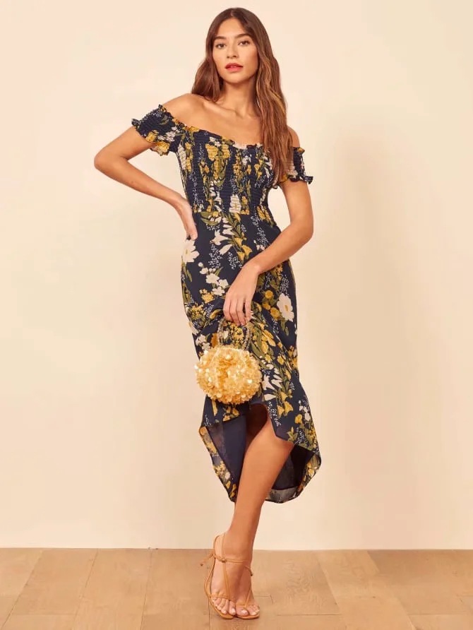 Retro V-neck Printed Split Sling Skirt NSAC32720