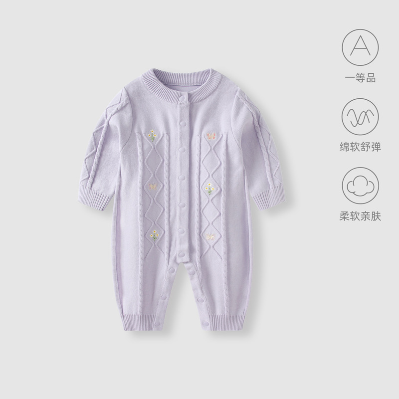 婴儿衣服连体衣秋装小月龄女宝宝满月百天针织毛线哈衣外出服爬服|undefined
