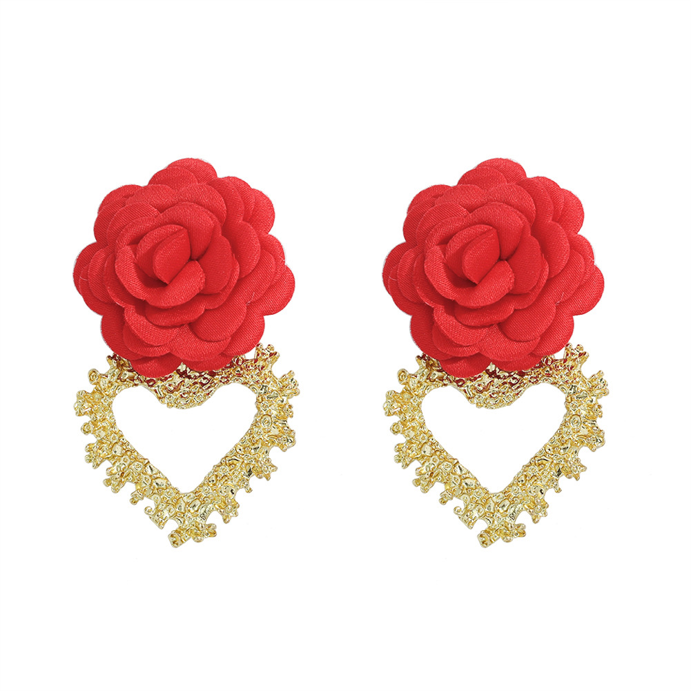 Heart-shaped Fabric Flower Earrings display picture 20