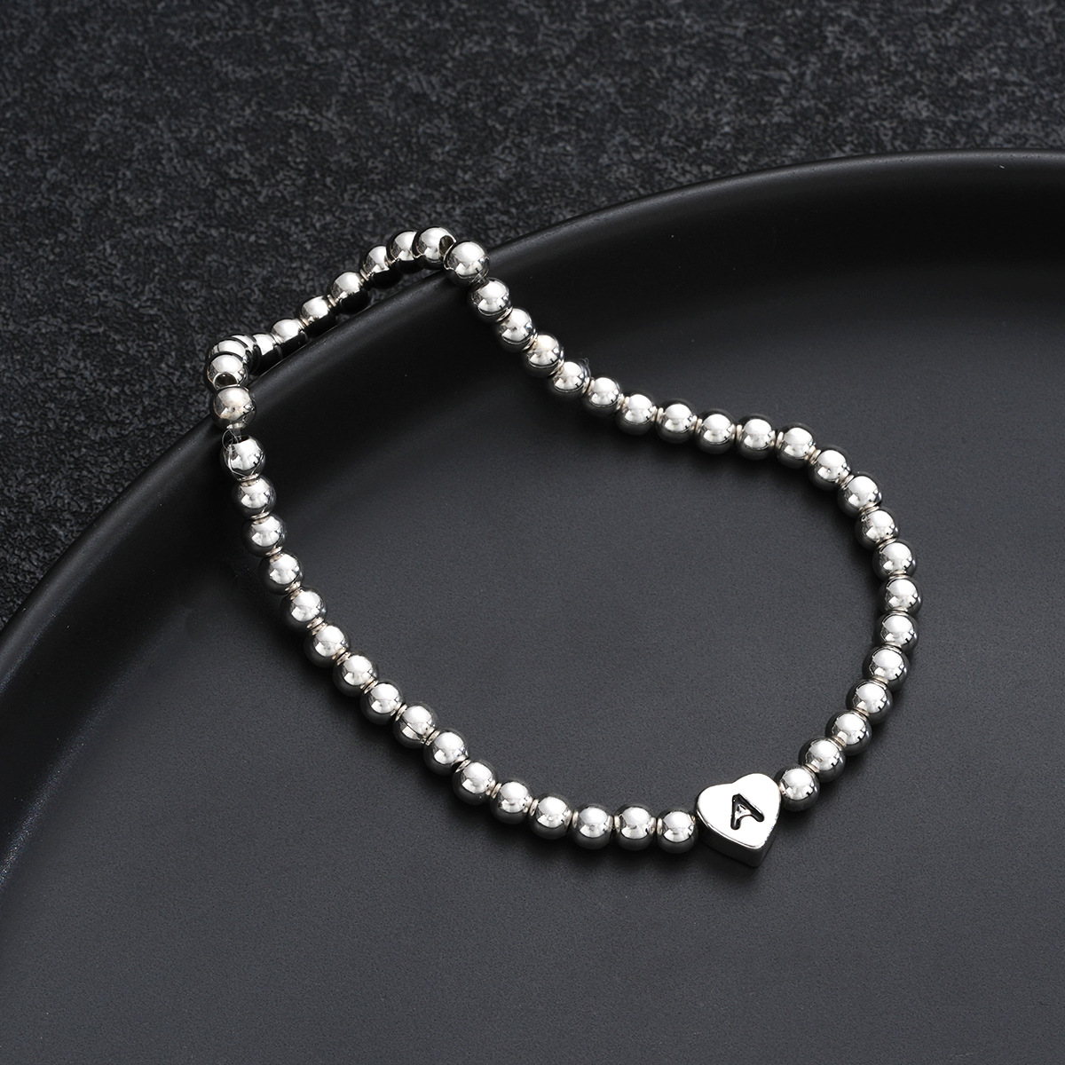 Beaded Initial Heart Bracelet With Custom Copper Letter Charm_voghion.com