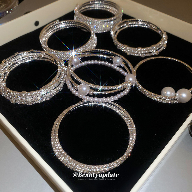 Pulsera elástica de diamantes de múltiples capas con perla artificial ins pulsera de moda exquisita pulsera de alta gama hermosa transfronteriza