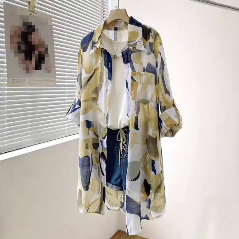 Women's Elegant Lightweight Semi-Transparent Long-Sleeved Shirt with a Mid-Length Design, Suitable for Sun Protection and Fashionable Outings Women's Elegant Lightweight Semi-Transparent Long-Sleeved Shirt with a Mid-Length Design, Suitable for Sun Protection and Fashionable Outings