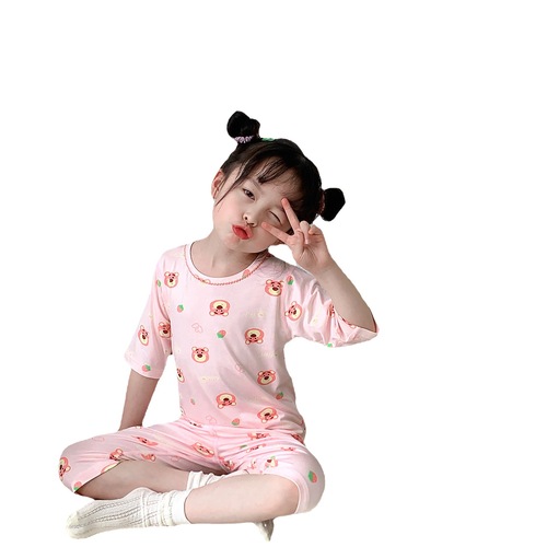 Yasarel Children's Summer Thin Pure Cotton Seven-Sleeve Baby Air Conditioning Suit for Boys and Girls Homecoming Set