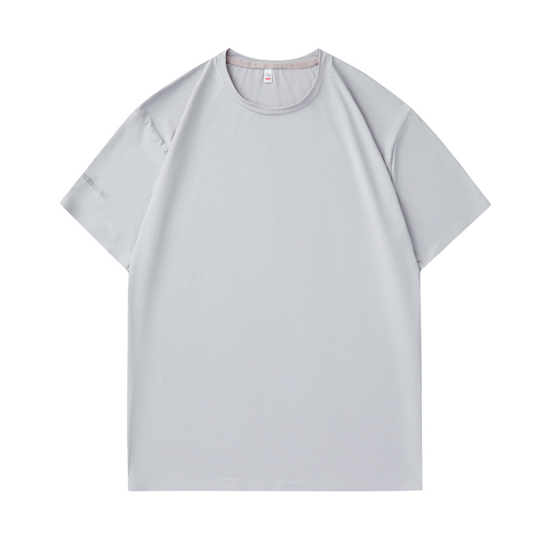 Camiseta de nylon sin marcas de alta gama de secado rápido de cuello redondo ropa de trabajo fresca impresa personalizada ropa de manga corta para hombres de verano