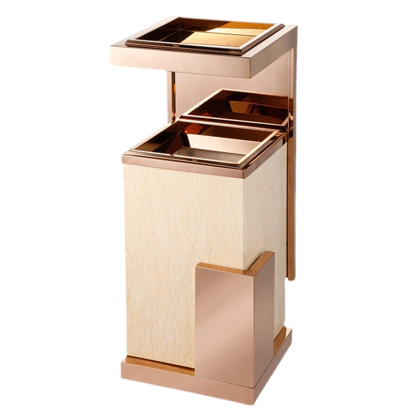 Vestíbulo del hotel comercial basura con cenicero de acero inoxidable mármol centro comercial ascensor vertical al aire libre cubo humo