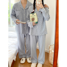 实拍2025秋季新款小碎花情侣睡衣女韩长袖简约家居服套装外贸批发