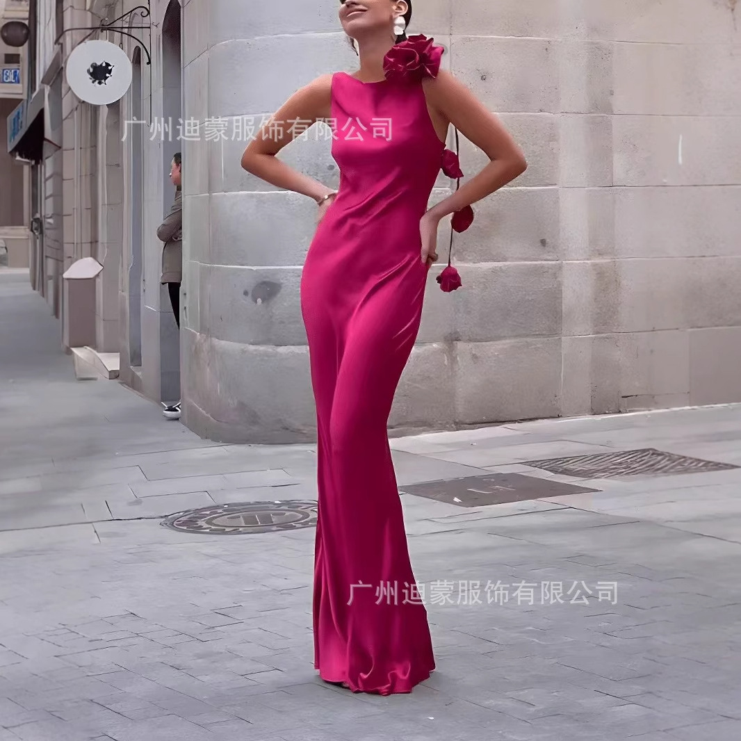 2025 Europe and the United States cross-border foreign trade Amazon independent station women's slim dress fishtail dress flower dress