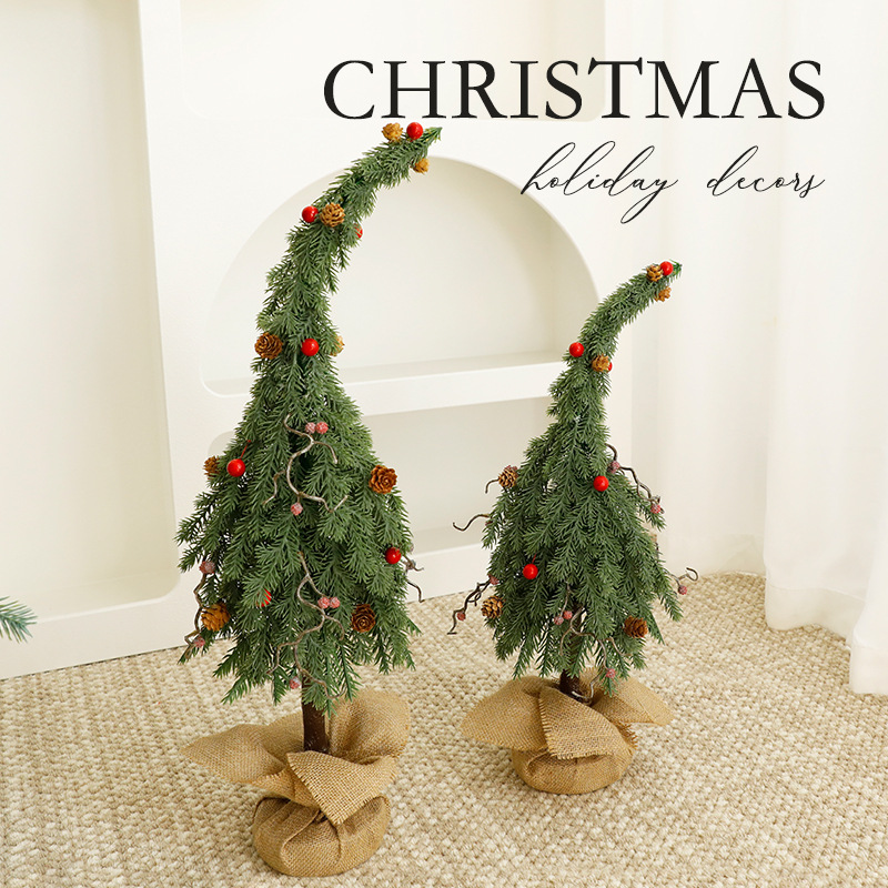 Amazon explosión verde codo árbol de Navidad decoración de escritorio árbol de Navidad ventana de diseño árbol de cuello torcido al por mayor