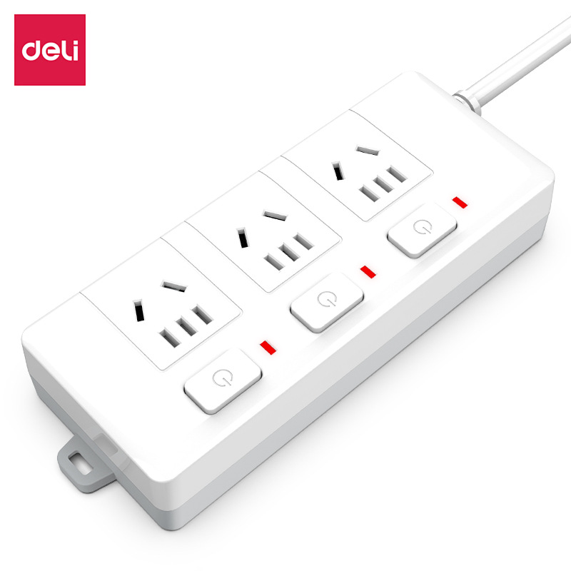 得力新国标3985插座3组3米PVC袋装白色家用电器拖线板批发