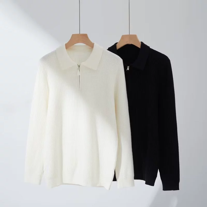 Трикотаж Однотонный пуловер с длинным рукавом, свитер, повседневный мужской Молодежный модный отворот 2023, зимний Свободный Топ, мода