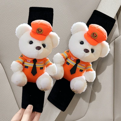 Traffic Police Bear Plush Doll – Seat belt shoulder pad - orange-hat-fireman-1-pair-of-bear-ice-silk-shoulder-pads