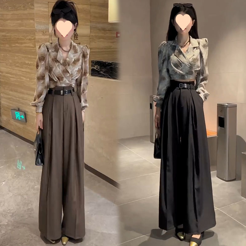 Autumn suit full set of pure desire style 2025 new fairy temperament women's two-piece loose wide-leg skirt suit