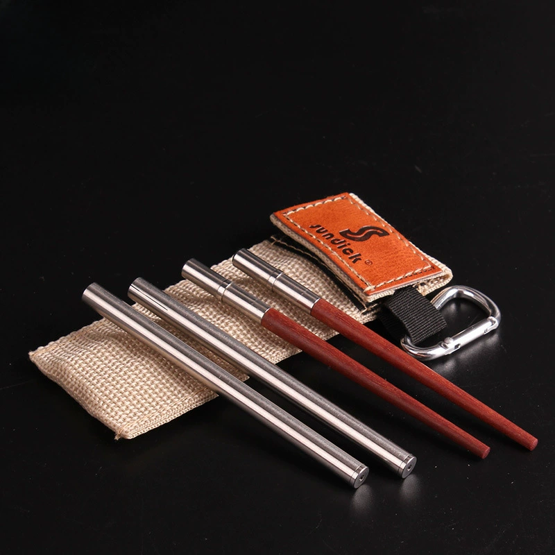 山地客 Folding storage bag for traveling stainless steel from natural wood, handheld tableware