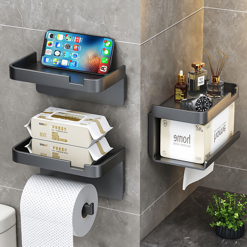 Portarrollos de papel higiénico sin taladro, caja de papel mural con estante organizador, diseño moderno para baño
