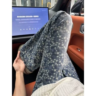 美式扎染星星印花牛仔裤男款cleanfit设计感痞帅炸街直筒微喇裤子