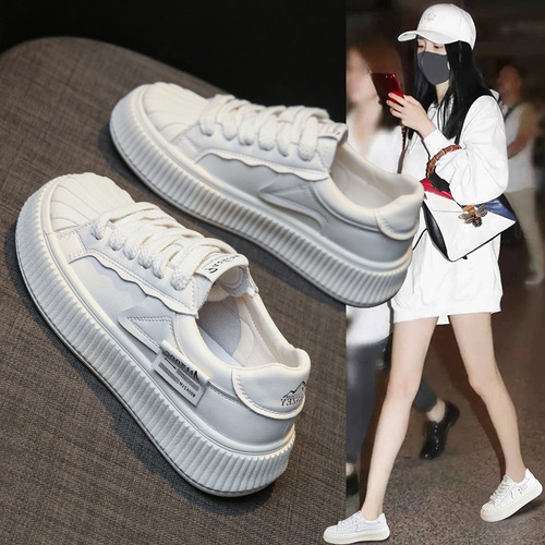 Thick sole casual shoes for women, 2026 new spring hot white shoes, all-matching shell head, students, soft-sole skate shoes, children