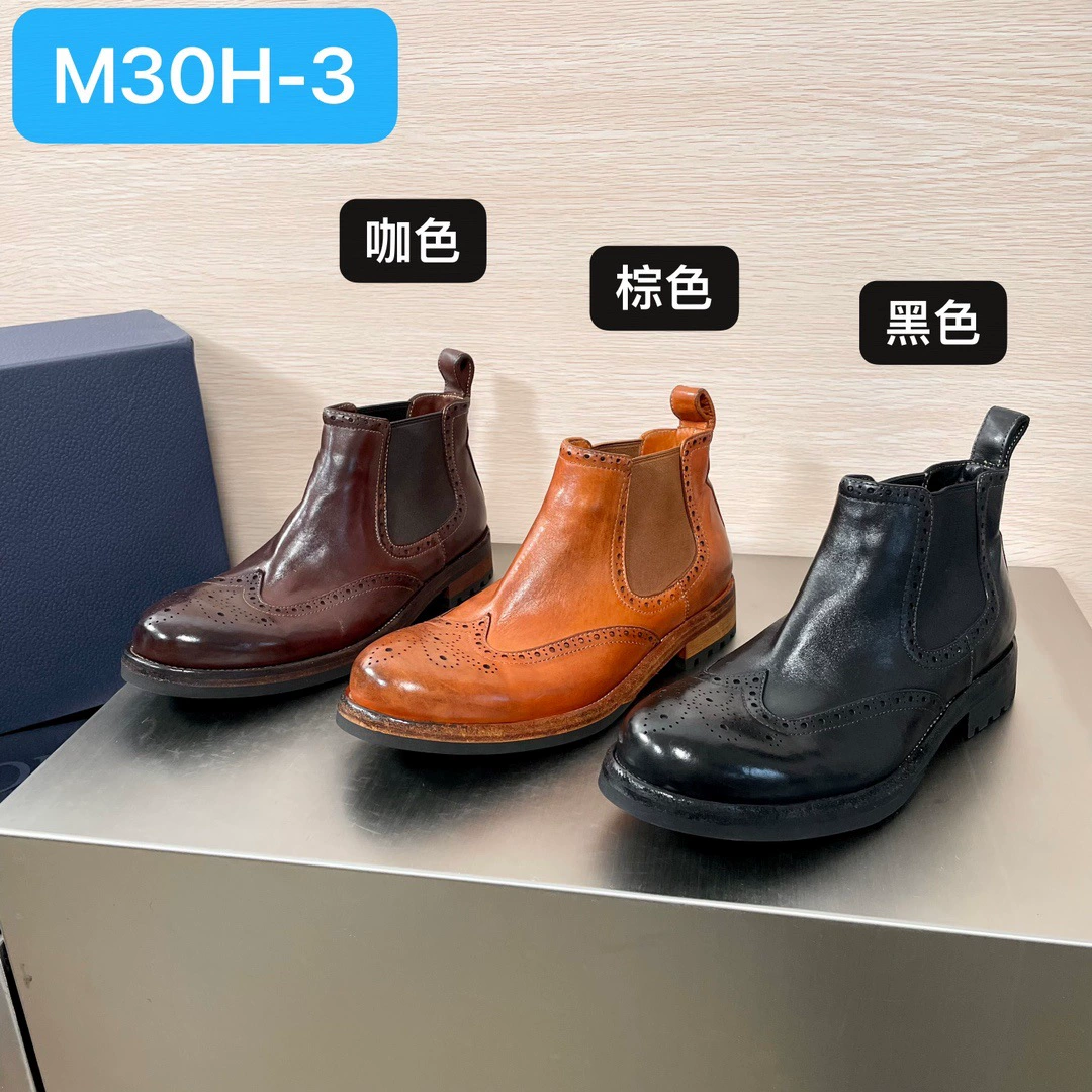 23ss мужские ботинки челси эластичный комплект носить сапоги Брок резная обувь 231011 M30H-3
