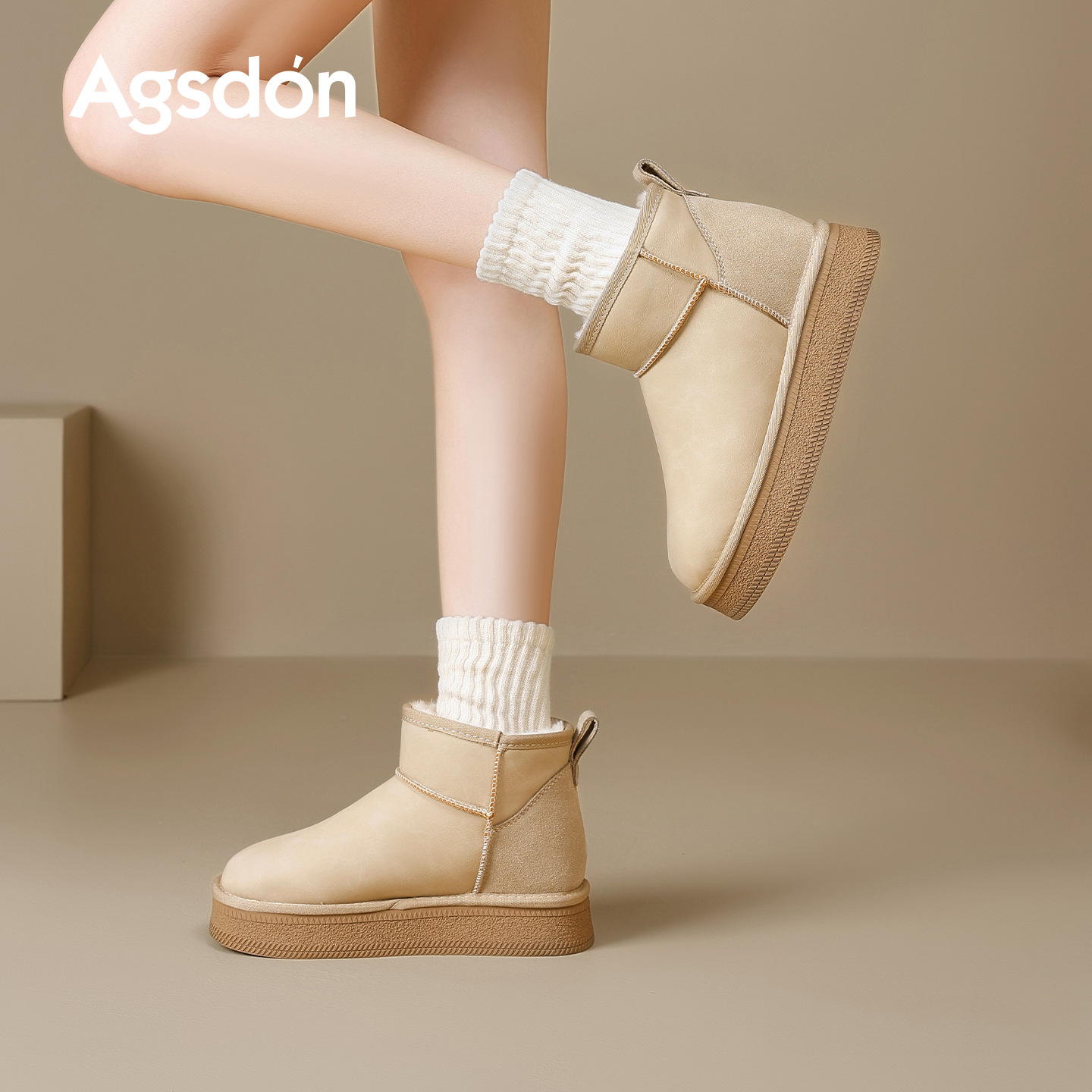 Botas de nieve de fondo grueso para mujeres 2025 nuevo invierno botas cortas de lana y algodón retro Bocken